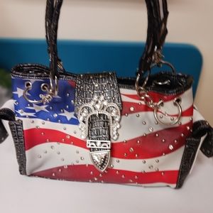 Purse red white and blue with stones and a buckle